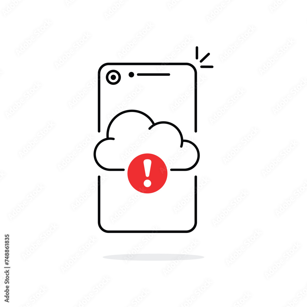 Poster data issue or cloud error icon with thin line phone. simple trend modern graphic disconnection logot