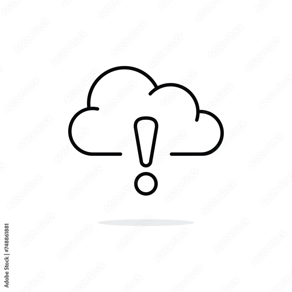 Poster thin line exclamation mark with black cloud icon. simple linear trend modern graphic disconnection l