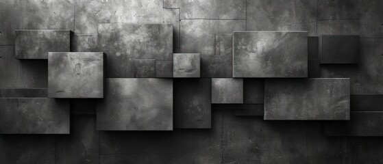 Interlocking Squares, Modern Art Display, Concrete Wall with Square Patterns, Textured Concrete Paneling.
