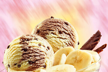 Banana chocolate ice cream, close-up