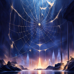 Spider web, ai-generatet - obrazy, fototapety, plakaty