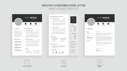 Present yourself professionally with our Minimal Resume, Cover Letter Page Set. Featuring a clean, modern design with a dark sidebar. Ideal for business job applications and multipurpose - obrazy, fototapety, plakaty