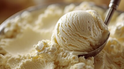 Vanilla ice cream in a bowl on wooden background