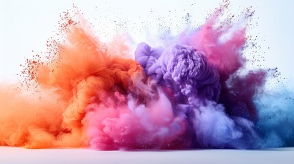 A white background is surrounded by colored powder explosions