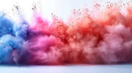 Abstract powder splashed on white background, blowing/throwing powder exploding, multicolored glitter texture...
