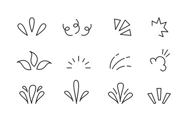 Cute Line Art Doodle Decorative Design Elements. Embellishment for Lettering Editable Stroke. Sketch Outline Swirls, Petals and Flourishes.