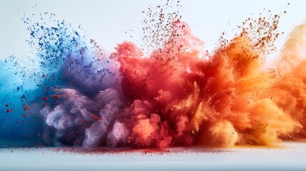 On a white background, colored powder explodes.