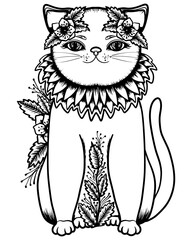 Cute cat coloring book or active page