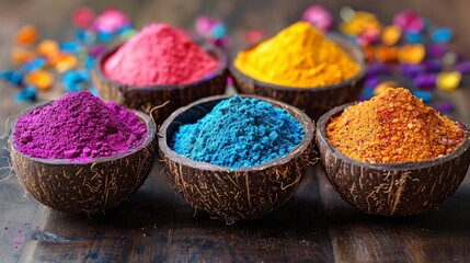 Colorful gulal (powder colors) for the Indian Holi festival. - obrazy, fototapety, plakaty