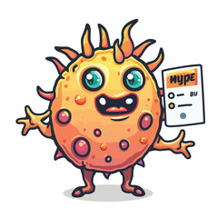 Mycoplasma mascot character design with a menu on his