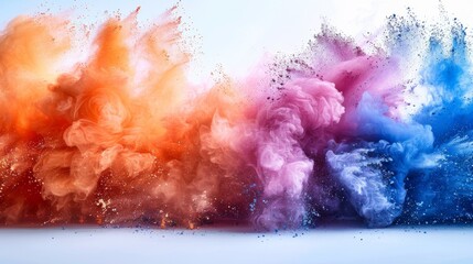 Isolated on a white background, colored powder explosions freeze in motion