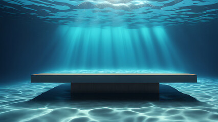 The podium. The background is underwater . product platform, demo studio.