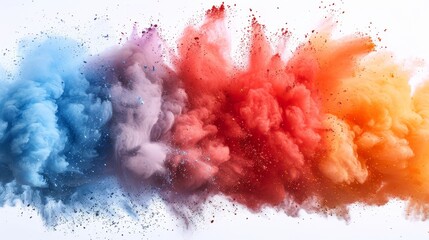 Dust particle explosion on white background. Colorful powder explosion on white background.