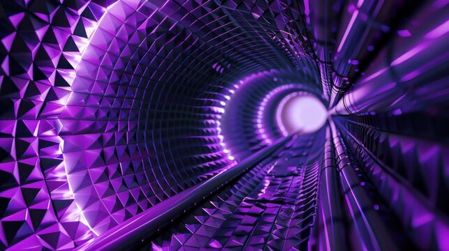 Purple Mathematical Geometric Cylinder under Black-White Spot Lighting Background. Conceptual image of technological innovations, strategies and revolutions. 3D CG