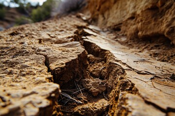 Abstract Earth: Layers of Clay and Soil Cracks in Dry Canyon Environment