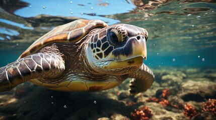 Obraz premium Hawaiian Green Sea Turtle swimming underwater