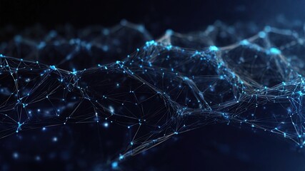 A dynamic 3D digital landscape of interconnected nodes, ideal for visualizing complex networks, data analytics, and artificial intelligence. High-quality image with a futuristic, technological theme - obrazy, fototapety, plakaty