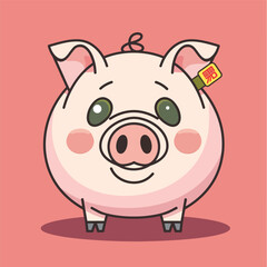 Obraz na płótnie Canvas Simple illustration of cute pig piggy bank and one col