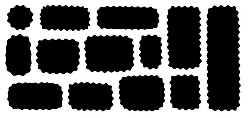 Black frames with wavy edges. Doodle hand drawn text box frame different size and shapes. Wavy frames isolated on white background