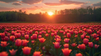 Fotobehang Spring, vast field full of colorful flowers in full bloom © CreatieveART