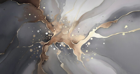 background abstraction under a golden splash on a gray watercolor