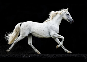Obraz na płótnie Canvas White horse with spots on a black background.