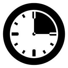 Time quarter past icon, black on white background