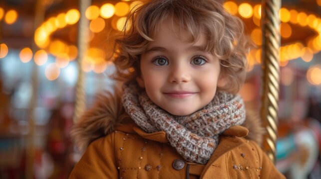 A Little Girl Smiling at the Camera, The Joy of Childhood: Young Girl Posing for Picture, Bright Eyes and a Big Smile: The Cute Face of a Toddler, Little Girl with Brown Hair and a Tan Jacket.