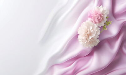 Women's day Elegant Pink Peonies on Satin Fabric - Luxurious Floral Design