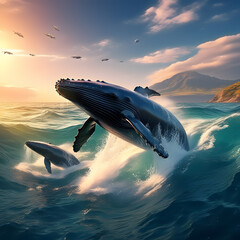 whale in the sea, ai-generatet - obrazy, fototapety, plakaty