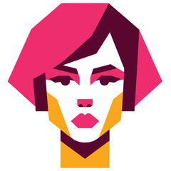 Abstract geometric portrait of woman hairstyles, logos, vectors	