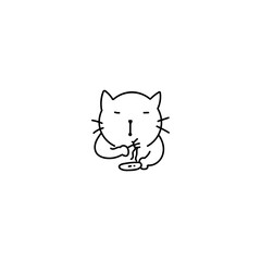 Hand drawn cute cat eat noodles icon, simple doodle icon