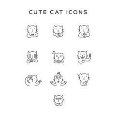 Collection of Hand drawn cute cat icon, simple doodle icon