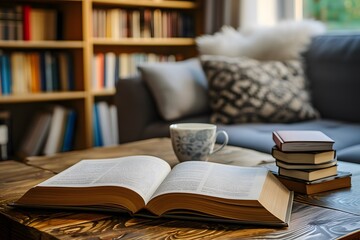 coffee table with open book mockups