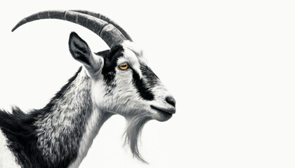Portrait of goat, profile view, isolated on white background