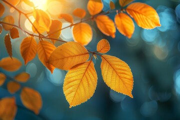 Obraz premium Sun-kissed autumn leaves radiate warmth and the changing seasons against a delicate bokeh backdrop