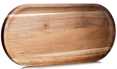Wooden plank dish on white background isolation