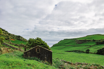 Obraz premium Landscapes at Azores islands, hiking at Santa Maria, Portugal, travel in Europe.