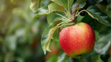 Apple on a tree. Riped fresh red apple close up. Generative ai