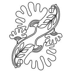 Abstract botanical art background vector. Natural hand drawn pattern design with green flower, branches. Simple contemporary style illustrated Design for fabric, print, cover, banner, wallpaper.Vector