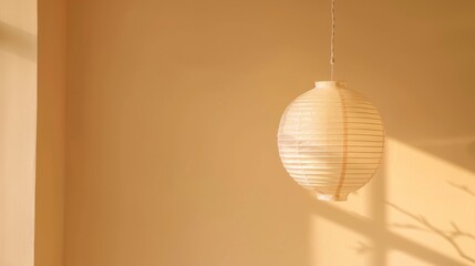 A paper lantern hanging against a clean pastel color wall. concept of the spirit of hope and joy of Lunar New Year celebrations. Generative ai