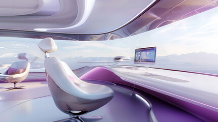 Chair of captain in control room, bridge of space travel ship