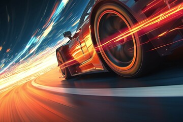Photo Dynamic close up showcases racing sports car wheel in action