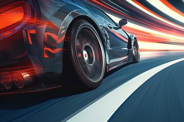 Close up sports car wheel spins, capturing the thrill of racing