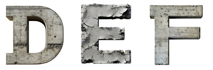Concrete Letters DEF Isolated on Transparent or White Background, PNG