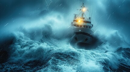 A helicopter rescue mission in difficult stormy weather at sea. sinking boat storm out at sea with heavy rain - obrazy, fototapety, plakaty