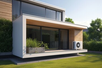 Efficient air source heat pump seamlessly integrated into modern home