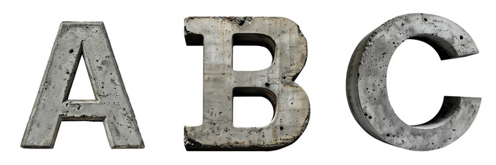 Concrete Letters ABC Isolated on Transparent or White Background, PNG