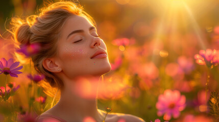 Fototapeta premium Close-Up of Woman Enjoying Golden Sunset
