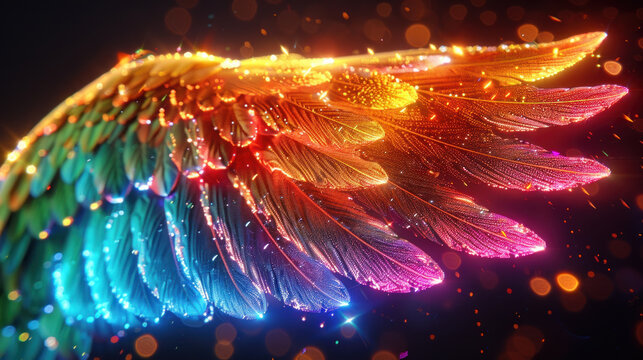 Multi-colored shining wing on an angel or phoenix bird
